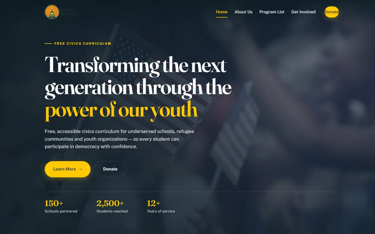 Homepage of Civic Sparks